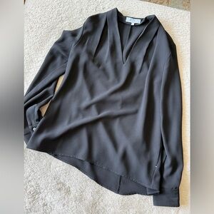 Pearl Black V-Notch Long Sleeve Blouse